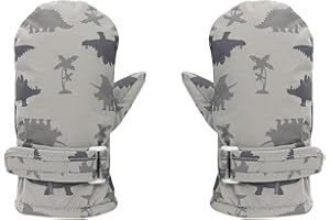 DWE Kids Ski Gloves, Dinosaur Pattern Winter Warm Baby Toddler Gloves Mittens Windproof Waterproof Kids Snow Gloves with Fleece Lining for Boys Girls Skiing Snowboarding Walking