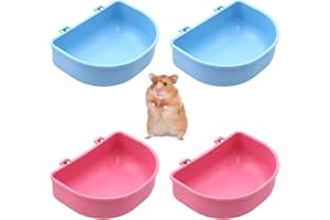 HIXNUG 4 Pieces Hamster Semicircle Feeder Two Color Hanging Food Water Container Portable Feeding Cage Cups Plastic Food Bowl with Hook for Hamsters Rabbit Birds Pet