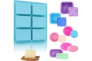 GUDQVOZIHG Moldes de jabón de silicona, juego de 7 moldes de silicona, molde de jabón para manualidades, forma cuadrada, ovalada, redonda, para fabricación de jabón hecha a mano, pastel, chocolate, galletas, etc