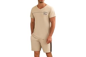 Marvmys Mens Pyjamas Shorty Short Sleeve Set Cotton Men's Nightwear Breathable and Comfortable Sleepwear Pjs Set Men's Loungewear Set with Pockets