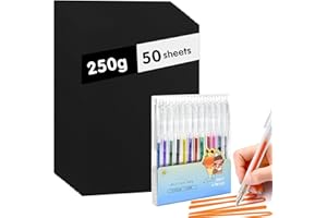 HWSWSH 50PCS Papier Coloré Cartonné Noir A4, Feuilles Carton Noir 250g/m² avec 12 Stylo Gel Pailleté Feuilles de Papier Cartonné Papiers Epais de Couleur pour Scrapbooking Bricolage Travaux Manuels