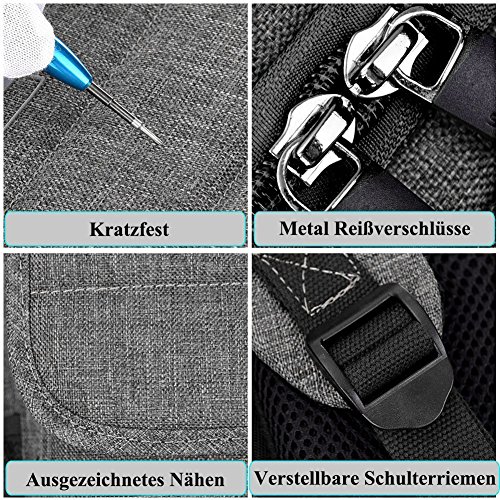 Laptop Rucksack, BRINCH Anti-Träne geräumig Reise Knapsack Rucksack Hikingtasche Studenten College Schulter Rucksack für 18 – 18,4 Zoll Laptop / Notebook / Macbook Computer, Grau-Schwarz - 7