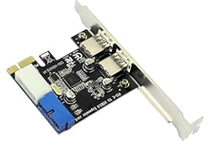 JMT Adaptador de tarjeta de expansión PCI-E USB 3.0 frontal externo de 2 puertos USB 3.0 Hub y conector de alimentación interno de 19 pines PCIE tarjeta IDE de 4 pines