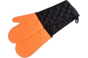 ATWG Double Oven Glove, Non-slip Kitchen Oven Mitts with Cotton Lining, Extra Long Silicone Oven Gloves for Grilling, Cooking, Baking, Microwave, Heat Resistant to 500 Degrees (Orange)