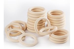 WELHAEPI 24 Pezzi Anelli in Legno Naturale, Cerchio per Decorazioni Artigianato, Creazione Gioielli, Connettori Pendenti Fai da Te - 70mm