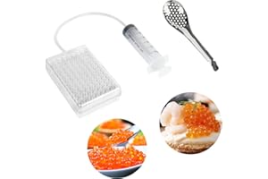 ANRAIE Verbessertes Kaviar Maker Set, kugelförmiger Kaviar Spender, Kaviar-Perlen Formwerkzeug, 96-Loch-Rogensaucenspender, Gastronomie-Set mit Löffel und Spritze für Molekular-Gastronomie