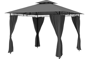 Homall Gazebo da Giardino 3x3x2,7m, Telo Impermeabile da 180g/m², Struttura in Metallo con Piedi Stabili, Gazebo per Terrazzo per 4-6 Persone per Cortile e Terrazzo, Grigio