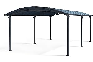 ‎PALRAM Palram Arcadia 6400 Carport Aluminium & Verzinkter Stahl 6,5x3,5 m, Überdachung, Autogarage, Autounterstand, Einfache Montage, Carport Bausatz, 10 Jahre Garantie, Anthrazit Inkl. Regenrinne