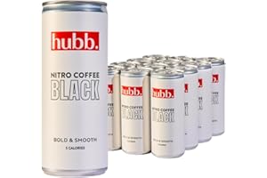 hubb Nitro Cold Brew Coffee – Black Iced Coffee Drink (12 x 250ml Cans) | Specialty-Grade, Single-Origin Arabica | Bold, Smooth Flavour | 100% Natural, Sugar-Free, Ready to Drink