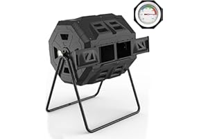 SQUEEZE MASTER 160L Compost Bin Upgraded with Compost Thermometer - Dual Chamber Garden Tumbler Composter (Black)