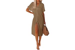 UMIPUBO Women Beach Cover Ups Casual Short Sleeve Beachwear Swimsuit Bikini Cover-Up Button Down Side Split Long Kimonos Bathing Suit Cardigans Beach Dress