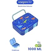1000 ML Tek Kat Sızdırmaz,Karışmaz &Uuml;&ccedil; B&ouml;lmeli Taşıma Kulplu &Ccedil;ocuk Beslenme Kutusu -FFB092-1000