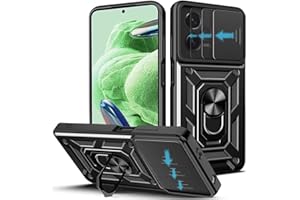 Loyhee Funda para Xiaomi Redmi Note 12 5G / Poco X5 5G (6.67"), Protección de la Cámara Carcasa con Cubierta de Cámara Deslizante y Soporte de Anill PC Dura y TPU Silicone Anti-Choque Case – Negro