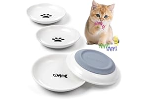 YEAHGO Cat Bowls Ceramic Cat Food Bowl-Shallow Kitten Bowls, Whisker Fatigue Cats Dishes for Wet Dry Food and Water, 15cm Wide Pet Feeding Plates for Cats and Dogs, Non-Slip Base