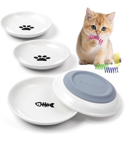 Cat Silicone Feeding Bowl Set (2 Pieces, 15x15cm, Beige) - Wide Flat Dish To Protect Cat's Whiskers & Beard - View #6