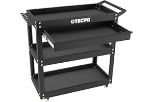 ‎TECPO TECPO Werkzeugwagen Rollwagen mit 3 Ladeflächen - inkl. vormontierter Schublade und Antirutschmatten als Schaumeinlage zum Schutz, 300 kg Tragkraft - geeignet als Transportwagen