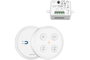 LoraTap Kit Interrupteur Sans Fil, Avec Minuterie 10min 30min, Récepteur 2500W, Emetteur Radio 868Mhz, Va et Vient, Commande à Distance Mural Pour Eclairage VMC