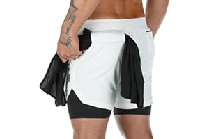 Superora Pantalones Cortos Hombre Deporte Chándal Deportivos Compresión Interna con Bolsillo Incorporado y Bolsillo Transpiración de Secado Rápido