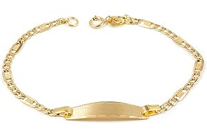 MONDE PETIT Mondepetit - Bracciale Bebè Bambini ragazza Oro Giallo 9K Personalizzata Schiava Figaro 3X1 Opaca Brillante 14 cm - Scatola Regalo - Certificato di garanzia