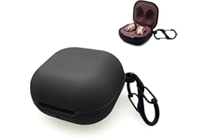 sciuU Protective Silicone Case compatible with Samsung Galaxy Buds Live, Skin Cover with The Stainless Shockproof Secure Ring for Wireless Earbuds Charging Case with Anti-Lost Carabiner, Black