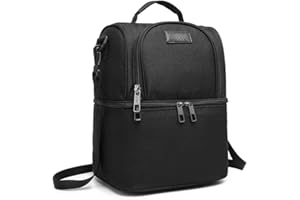 Kono Borsa Termica per Il Pranzo, a Doppio Piano, Riutilizzabile, a Prova di perdite, per Ufficio, Campeggio, Barbecue, 10 l, Colore: Nero