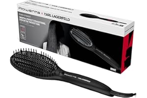 Rowenta x Karl Lagerfeld Powerstraight CF582L - Cepillo alisador pelo que calienta y alisa, temperatura ajustable 160 ° - 180 ° - 200 °, tecnología Thermo-control y tecnología iónica, negro y rojo