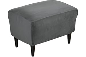 JHLD Samt Ottomane Schonbezug Rechteckiger, Ottomane Bezug Stretch Hockerbezug weiche Mit elastischem Boden Hocker Husse für Fußhocker Für Katzen Hunde -dunkelgrau-klein