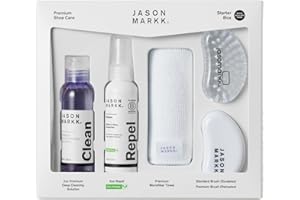 Jason Markk Starter Box, Shoe Cleaning Kit, Trainers Care, 5-Piece Set, Deep Cleaning Solutions, Two Brushes, & Microfiber Towel, Ideal for Footwear, Safe on Leather, Suede, Nubuck, Cotton, Knits, 2oz