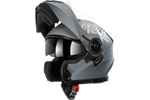 Westt Klapphelm Motorradhelm Integralhelm mit Sonnenlende und Visier, ECE-R 22.06 Motocross Helm Mopedhelm für Damen und Herren, Mattschwarz / Mattgrau/ Weiß, in Größe S-XL