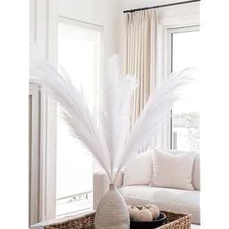 TIED RIBBONS Set of 4 Fluffy Pampas Grass (White, 45.7 ...