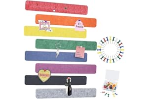 Vuzvuv 8 Pcs Colour Felt Pin Board Bar Strips 35 Pushpins, Self-Adhesive Lightweight Bulletin Board Bar Strips No Damage Wall, Paste Notes, Photos, Schedules, AnnOzments.