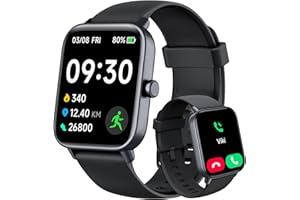 Yoever Montre Connectée Homme Femme avec Appel Bluetooth, 1,8" Smartwatch avec Alexa Intégré, SpO2, Sommeil Moniteur, Fréquence Cardiaque,Etanche IP68 Montre pour Android iPhone