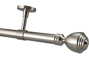 YHO Bay Window Curtain Pole Ceiling Fix 4m Brushed Chrome 28mm For Eyelet & Pencil Pleat Curtains (4m, Vienna Finial Without Rings)