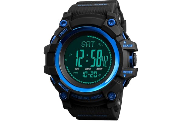 FeiWen Homme Outdoor Militaires Sport Digital LED Plastique Montres Bracelet et Caoutchouc Ruban Multifonctionnel Boussole Podomètre Altimètre Baromètre Thermomètre