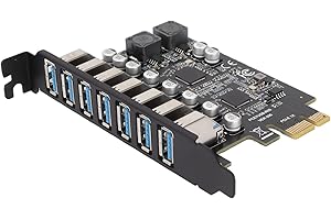 Sxhlseller Carte D'extension PCIE 7 Ports USB 3.2 GEN1 5 Gbps, Carte D'extension Avant d'alimentation Stable à Transmission Haute Vitesse pour XP pour Linux