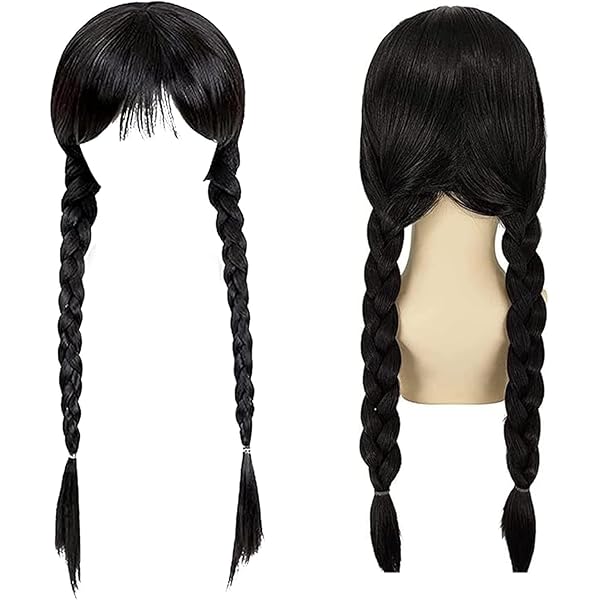 Parrucca Mercoledì Addams Bambina - Nera Con Trecce, Per Cosplay, Halloween E Feste In Maschera - Foto 11
