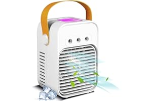 GRIKEYO Climatiseur Portable 3 en 1 Mini Refroidisseur d'air, Humidificateur et 7 LED Couleurs, 200ML, 3 Modes, pour Maison Bureau