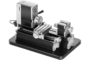 VEVOR Mini Tornio per Metalli Didattico, Potenza 36W, Velocità 20000 Giri al Minuto, con Mandrino 3 Griffe, Volantino in Lega di Alluminio, per Elaborare Metalli Morbidi Legno Plastici 70 x 130 mm