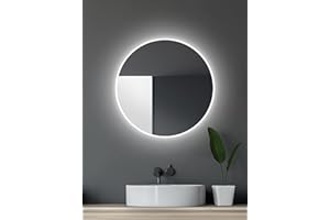Talos LED Badspiegel rund Ø 60 cm - Badezimmer Wandspiegel mit Beleuchtung - feuchtraumgeeignet durch Aluminiumkorpus - Lichtfarbe Neutralweiß