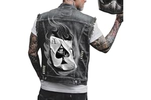 ORANDESIGNE Giacca Jeans Senza Maniche Uomo Stampa Graffiti Punk Gilet Denim Vest Vintage Gilet in Denim Lavato Gilet di Jeans Capispalla Giacca da Moto