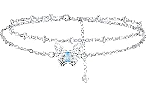 Hifeeled Cavigliera Donna Argento 925 con Doppia Catena Estate Spiaggia Catena Piedi - Anallergica Regolabile |22cm+4|