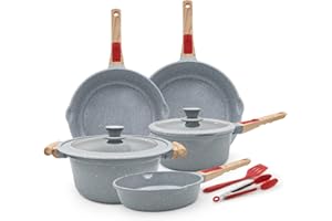 AIKENBBKK Set di pentole e padelle in ceramica 9 pezzi, padella con coperchio 20/24/28cm, casseruola 20cm, pentola 4,7L, con rivestimento in ceramica antiaderente e manico rimovibile- Blu