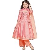 Bitiya By Bhama Girls Peach Embroidered Angrakha Gotta Patti Kurta With Trousers & Dupatta(TKS111)
