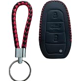 AutoHan Keys Deri Anahtar Koruma Kılıfı Peugeot 308, 508, 2008, 3008, 4008, 5008, Rifter, Grandland X i&ccedil;in, Siyah Kırmızı &Ouml;rg