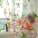 Blumenschmetterlings Gardinen Gardine Voile Tulle Fenster Vorhang 100x200cm - 3