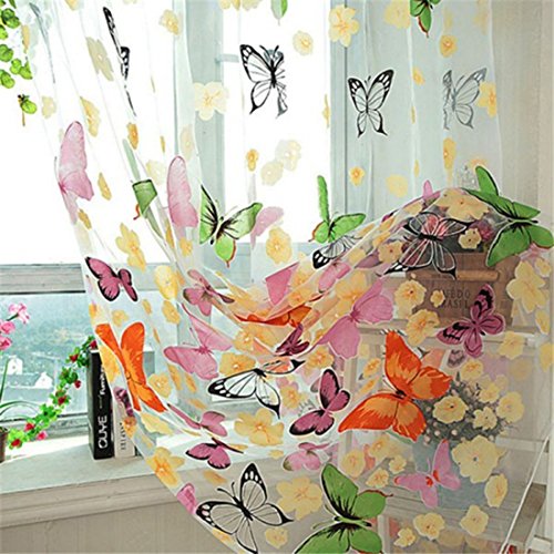 Blumenschmetterlings Gardinen Gardine Voile Tulle Fenster Vorhang 100x200cm - 3