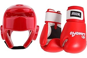 Tubayia 1 Paar Erwachsene Boxhandschuhe + Boxhelm für MMA, Boxing, Karate, Muay Thai usw