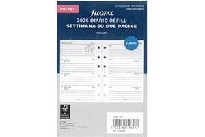 Filofax Ricambio Colore Bianco Agenda Anelli Pocket-Diplomat 2026,Planning Settimanale Orizzontale 81x120mm. ADSF23B