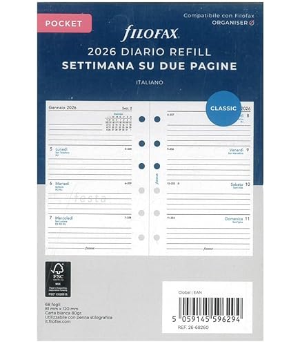 Ricambio Agenda Filofax 2025 - Formato Personal 95x171mm, Planning Settimanale Orizzontale, Con App Connettibile - Foto 3