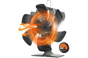 HUMPUN Stove Fan, 6 Blades Stove Fan for Wood Burning with Thermometer, Silent Heat Powered Wood Stove Fans Log Burners, Mini Fire Fan Wood Burner, Small Woodburner Stove Top Fan for Log Burner/Fireplace